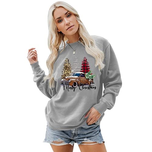 Women Merry Christmas Sweatshirt Christmas Tree Car Shirt