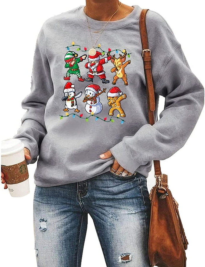Women Santa Squad Snowman Girl with Bow Deer Sweatshirt Christmas Shirt