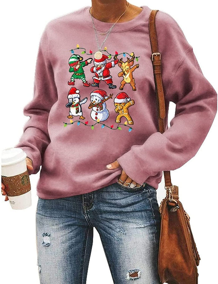 Women Santa Squad Snowman Girl with Bow Deer Sweatshirt Christmas Shirt