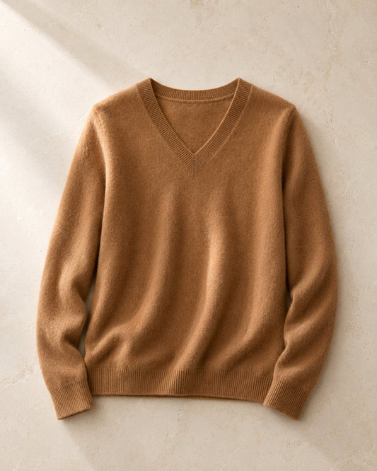 Women’s 100% Cashmere V-Neck Sweater, Fine-Knit Long Sleeve Pullover