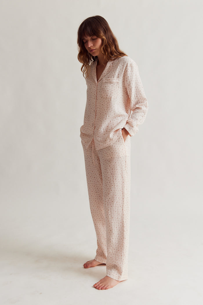 WOMENS TRADITIONAL PYJAMA SET | BLUSH FLORAL MUSLIN