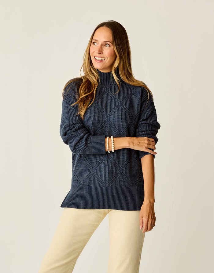 Woodward Allover Sweater: Navy Heather