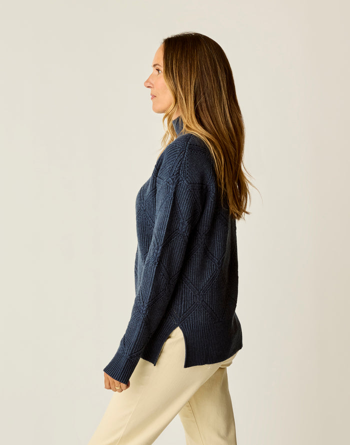 Woodward Allover Sweater: Navy Heather
