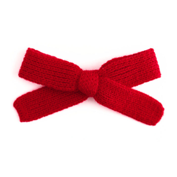 girls' bright red yarn knit hair bow on alligator clip