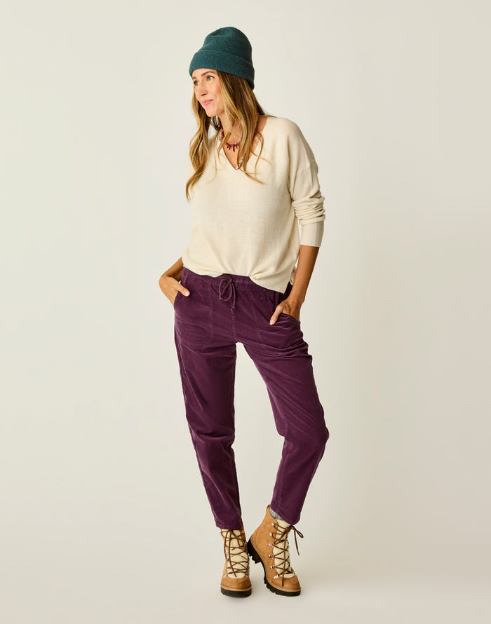 Zoe Buttercord Pant Dark Nirvana mid-rise pull-on 28-wale corduroy elastic drawcord waistband relaxed fit