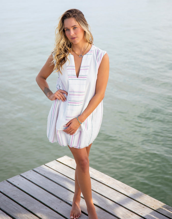 Zuma Stitched Coverup Lt Violet textured organic cotton V-neck relaxed fit with raw edge hem and on-seam pockets